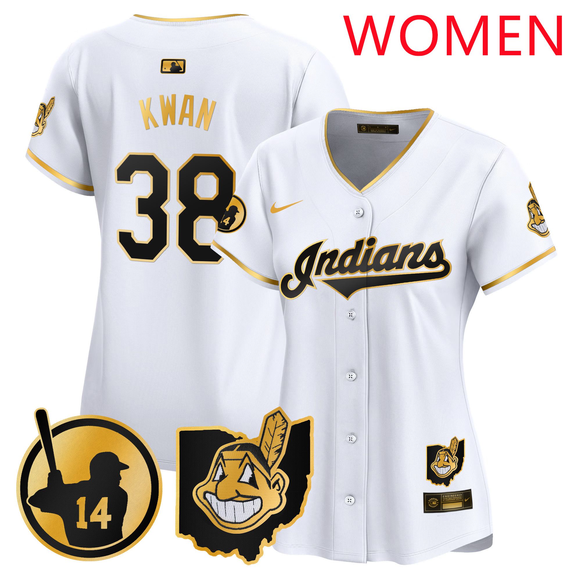 Women Cleveland Indians #38 Kwan White Nike 2025 Patch Vapor Premier Limited MLB Jersey